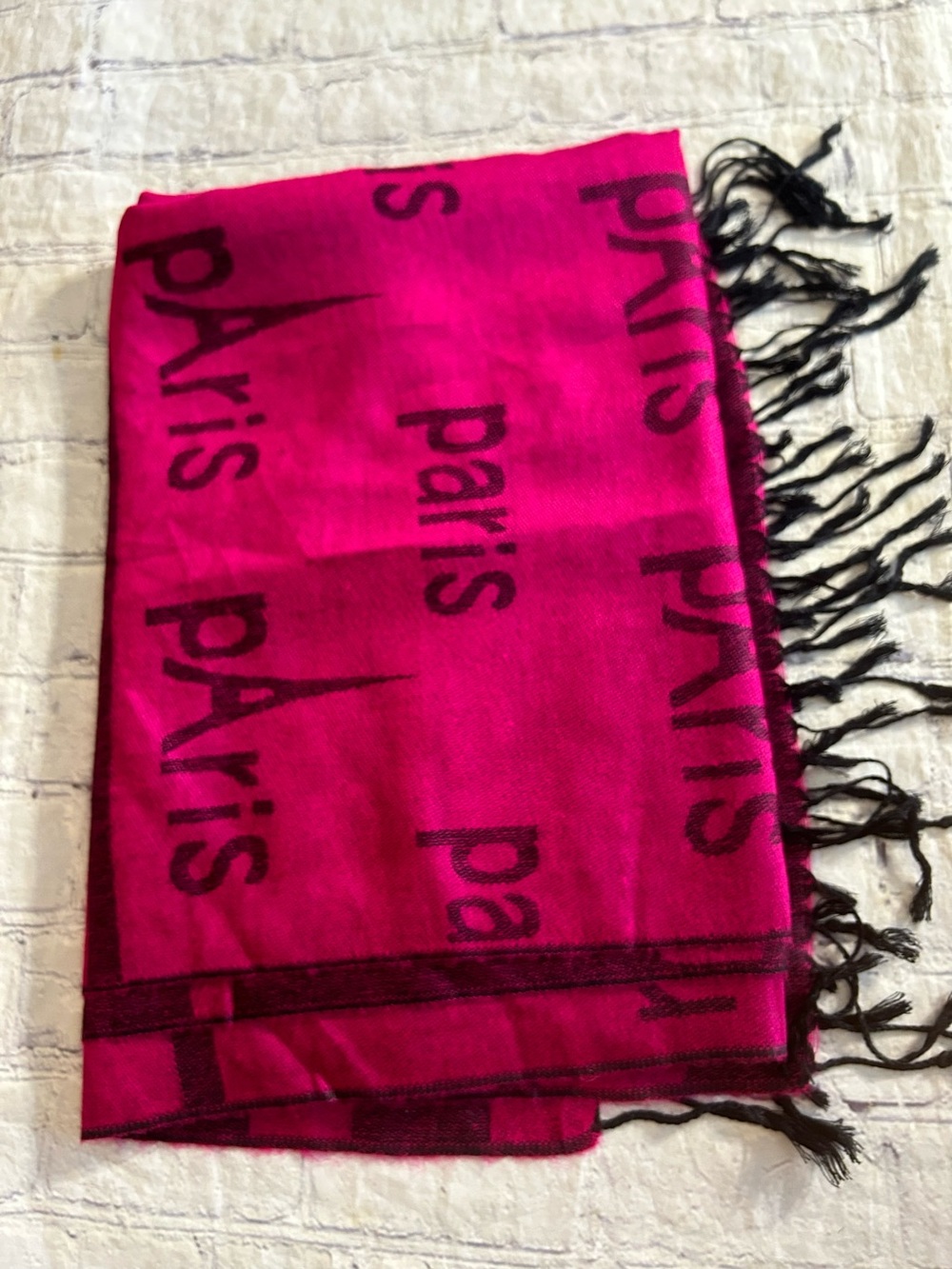 100% VISCOSE HOT PINK AND BLACK LOGO ALL OVER PRINT PARIS WRAP SCARF